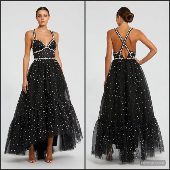 MAC DUGGAL 20747 Black Pearl Beaded High Low Gown Dress - Picture 1 of 15